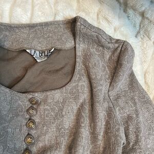 Vintage 80s 90s Grey Gold XS/S LA Belle Lace Textured Workwear Crop Feminine Top